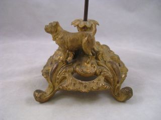 Antique ornate gilded receipt spike spindle with dog sculpture 