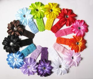 Satin Headbands Classic 2 Wide Hair Bands Flower Petals & Diamonds 