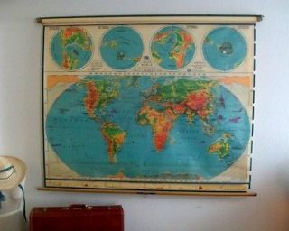   Nystrom Canvas Classroom Pull Down WORLD Map Political Relief XL