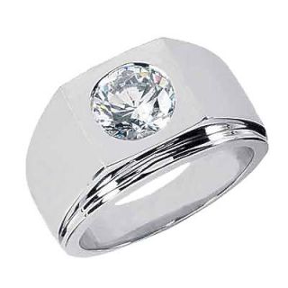 CT Carat Round Diamond Solitaire Mens Ring ECL 14K White Gold #6634