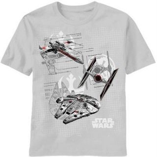 Star Wars Ship Diagram X Wing Tie Fighter Millenium Falcon Tee Shirt 