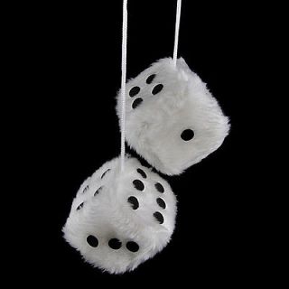 WHITE FUZZY DICE CAR TRUCK TO HANGER YOUR MIRROR