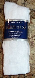 NEW NWT White 3PK Diabetic Socks 10 13 Mens Womens Loose Fit Top 