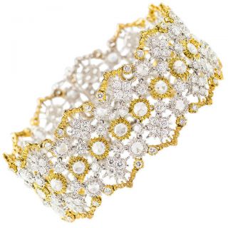 MARIO BUCCELLATI Rose Cut Diamond 18K 2  Tone Gold Lace Bracelet