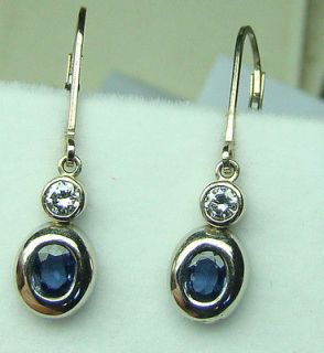 Yogo Sapphire & diamond earrings .80tcw 14kt white gold lever back