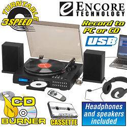Encore Model 2656 CD Burner Recorder Stereo Turntable Cassette No 