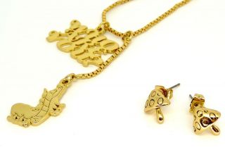Disney Couture Alice Caterpillar Necklace Earrings Set