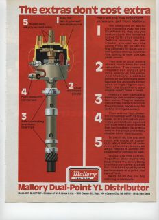 1975 Mallory Dual Point YL Distributor Mallory Ignition Ad ~
