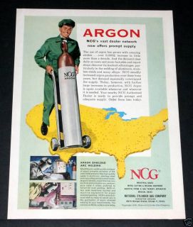 1956 OLD MAGAZINE PRINT AD, NATIONAL CYLINDER GAS CO, ARGON ART