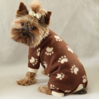 Paw Print Cozy Fleece Dog Pajamas clothes PJS pet apparel Small