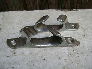 PAIR 4 INCH OLD CHROME CHOCKS SHIP BOAT DOCK CLEAT DECOR (243)