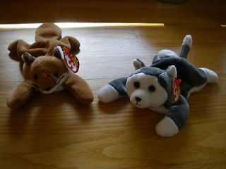 Beanbag plush Beanie Baby Ty lot of 2   Fox Sly and Wolf Nanook 1996 