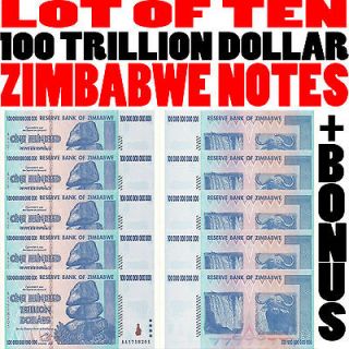 10 xMINT UNC 100 TRILLION ZIMBABWE DOLLAR BILL HYPER INFLATION NOTE 