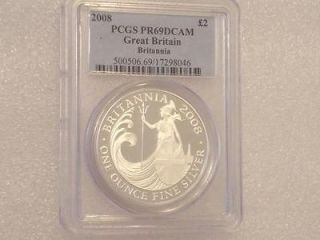 2008 BRITANNIA £2 TWO POUND SILVER PROOF 1oz COIN PCGS PR69 DCAM 