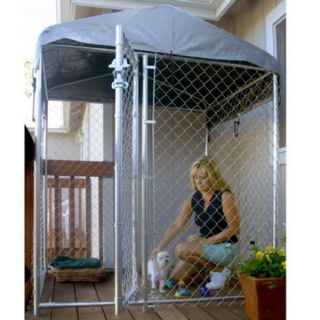   Hi Rise Chain Link Mesh Patio Dog Kennel with Cover 4 W x 4 L x 6 H