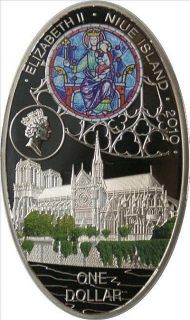 Niue 2010 Cathedrals Notre Dame Colour Silver Coin,Proof