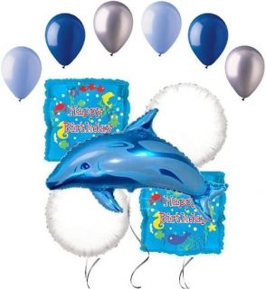 11 pc Lot Dolphin Balloon Bouquet Decoration Happy Birthday Girl Fish 