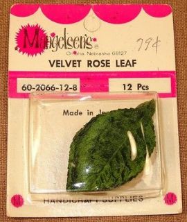 Vtg Green Velvet Rose Leaf 12 Dozen pc Lot Millinery Craft