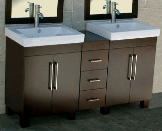   Vanity Cabinet Double Ceramic Top with Integrated Sink Faucet CM1