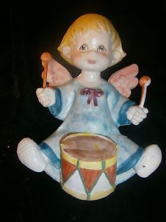 Vintage Holiday Angel Cherub with Drum Plaque Wall Hanging   Italy