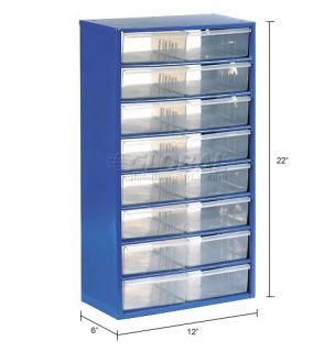 Blue Metal Storage Drawer Cabinet, 16 Plastic Drawers, Small Parts 