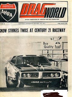 Drag World April 27 1973 AHRA funny cars Pro Stock match racing Butch 