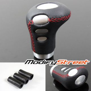 UNIVERSAL MANUAL STICK SHIFT KNOB WITH BLACK LEATHER RED STITCH RACING 