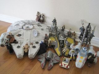 Huge Lot Star Wars Spaceship Figures Vehicles Weapons 2004 LFL Falcon 
