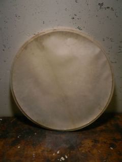   New, fresh tucked calfskin head for rope tension drum and field drum