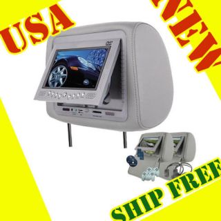   NEW GRAY PAIR OF 7 CAR HEADREST LCD DVD PLAYERS MONITORS w/ COVER