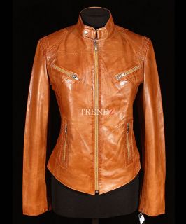 Sienna Tan Ladies Retro Biker Style Real Washed Effect Soft Sheep 