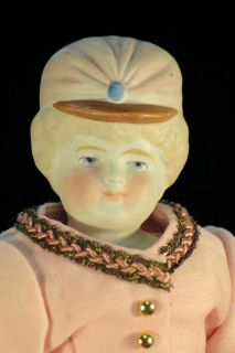323] 14 Hertwig Parian Molded Hat Gold Decor. Moriage Doll Antique 
