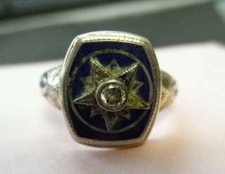 Vtg 14K Gold DIAMOND Masonic Eastern Star Enamel Ring