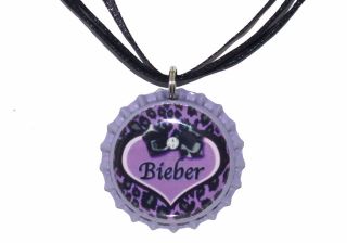 JUSTIN BIEBER inspired Lavender Purple Bottle Cap & Black Ribbon 