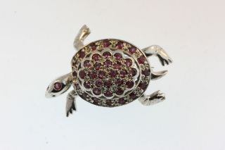 ADORABLE 925 STERLING MOVABLE TURTLE PIN/PENDANT RASPBERRY RUBY STONE