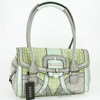 New GUESS Purse Womens Handbag Nura Flap Satchel Bag Lime Logo Sac 