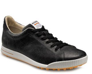 ECCO Mens STREET Black & Moonless Camel Leather Golf Sneakers Shoes 