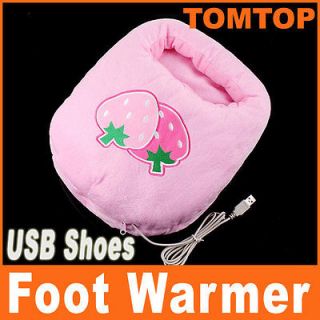 Plush USB Foot Warmer Shoes Electric Heat Slipper Cute Pink Strawberry
