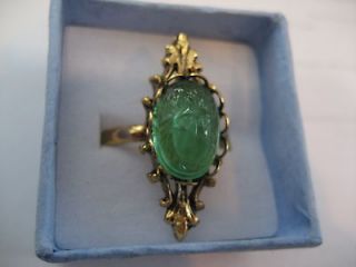 VINTAGE EMERALD GLASS SCARAB(1940S) SET IN RING #1125 10