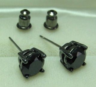 MEN Black Plated stud earrings with 7mm Black Onyx CZ