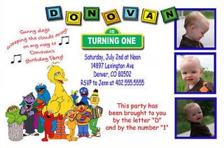   Photo Sesame Street & Elmo with blocks Birthday Party Invitations