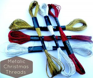 Embroidery Thread Cross Stitch Floss 3 X Skeins Christmas Metallic 