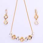   Elegant 2 Tone Circle Design Gold Chain Necklace Dangle Earrings Set