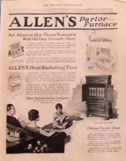 1927 ALLENS ABOVE THE FLOOR OIL PARLOR FURNACE AD   Nashville TN