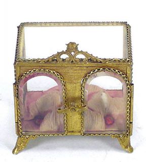  French Mini Miniature Cabinet Jewelry Casket Glass Vitrine Jewel Box