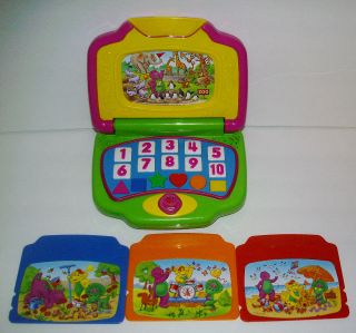   BARNEY PBS KIDS LEARNING LAPTOP COMPUTER + 4 CARTRIDGES ~ SINGING TOY