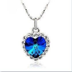    LOVE Forever HEART OF THE OCEAN NECKLACE Czech Blue CRYSTAL HEART