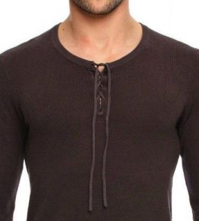 Armani Exchange Textured Lace Up Sweater Dark Metal NWT
