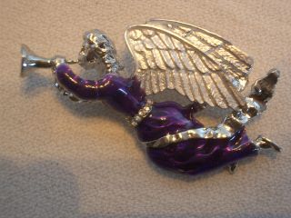Silver Metal,Purple Enamel, Trumpet Blowing,Angel Pin