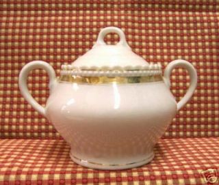SILESIA CHINA COVERED SUGAR BOWL WHITE WITH GOLD